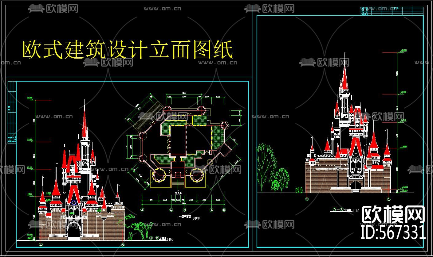 欧式建筑设计立面图纸