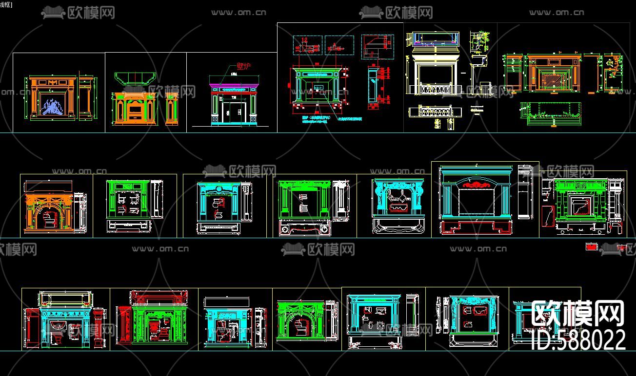 欧式壁炉设计cad图库
