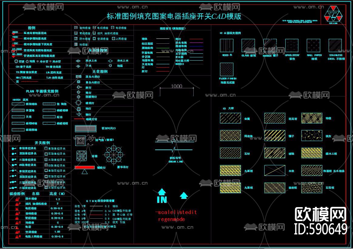 体积插座计算电器模版图例填充CAD图案cad标准开关怎么看的图片
