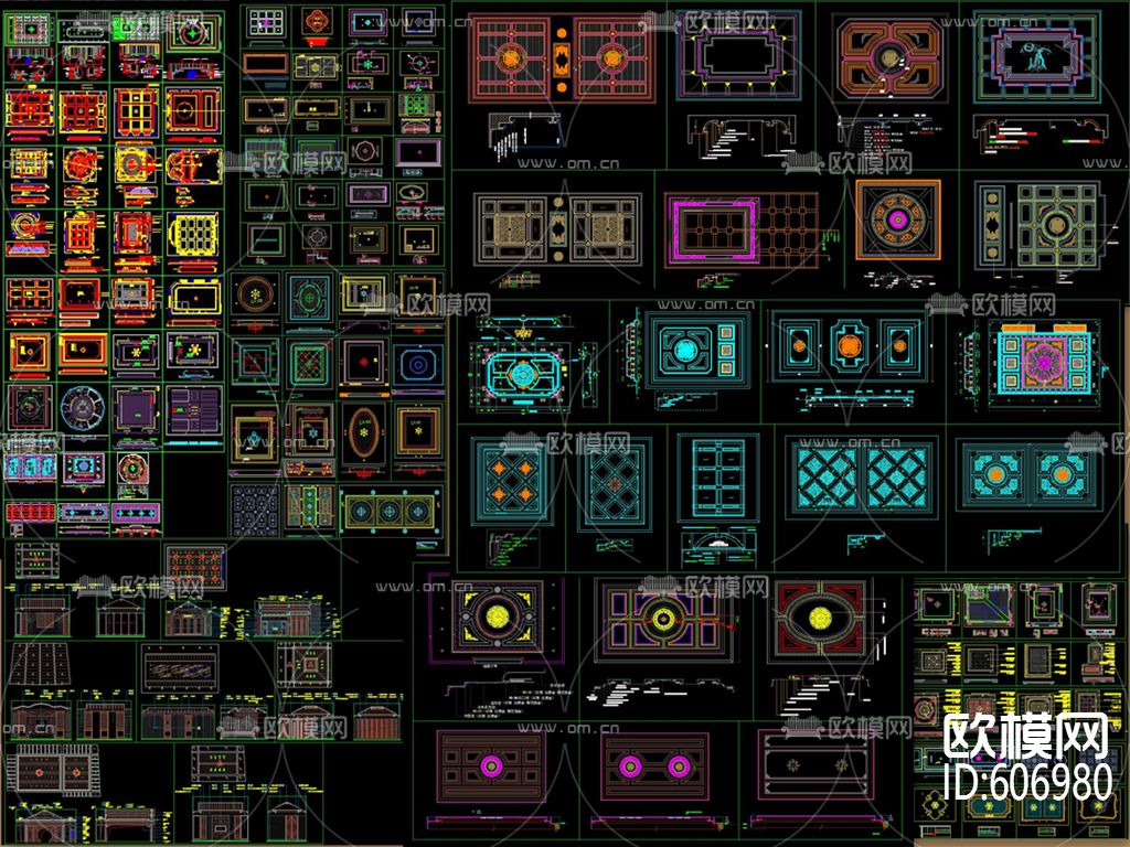 美式法式中式欧式天花吊顶cad图库-免费3dmax模型库-欧模网