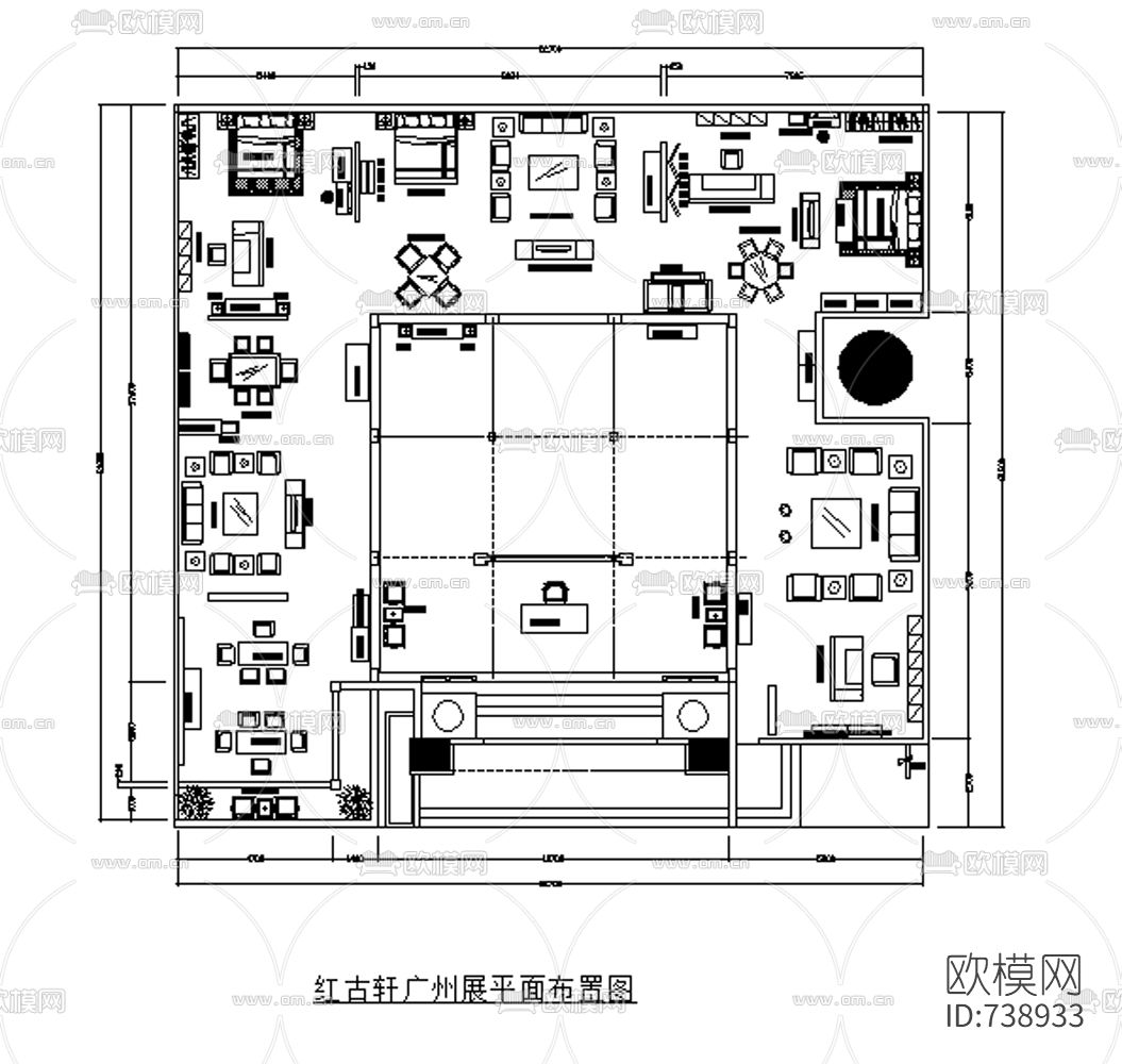 红古轩红木家具广州展厅cad施工图