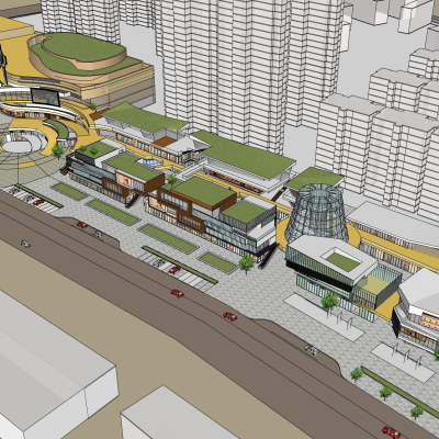 现代商业街鸟瞰规划免费su模型