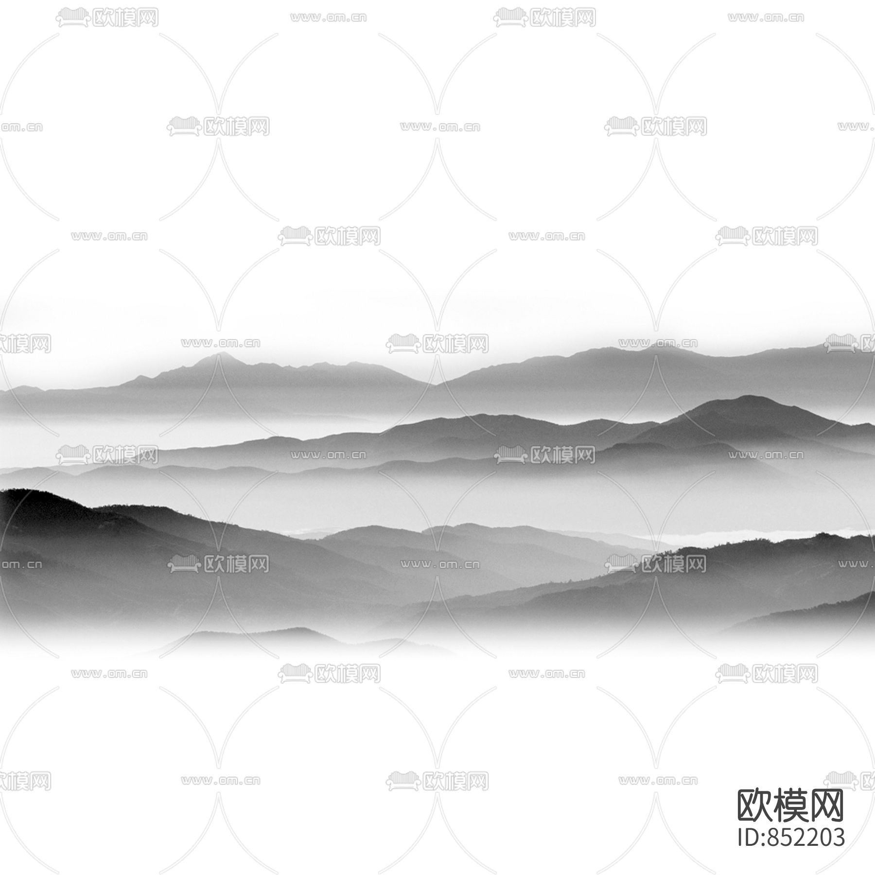 中式黑白山水画