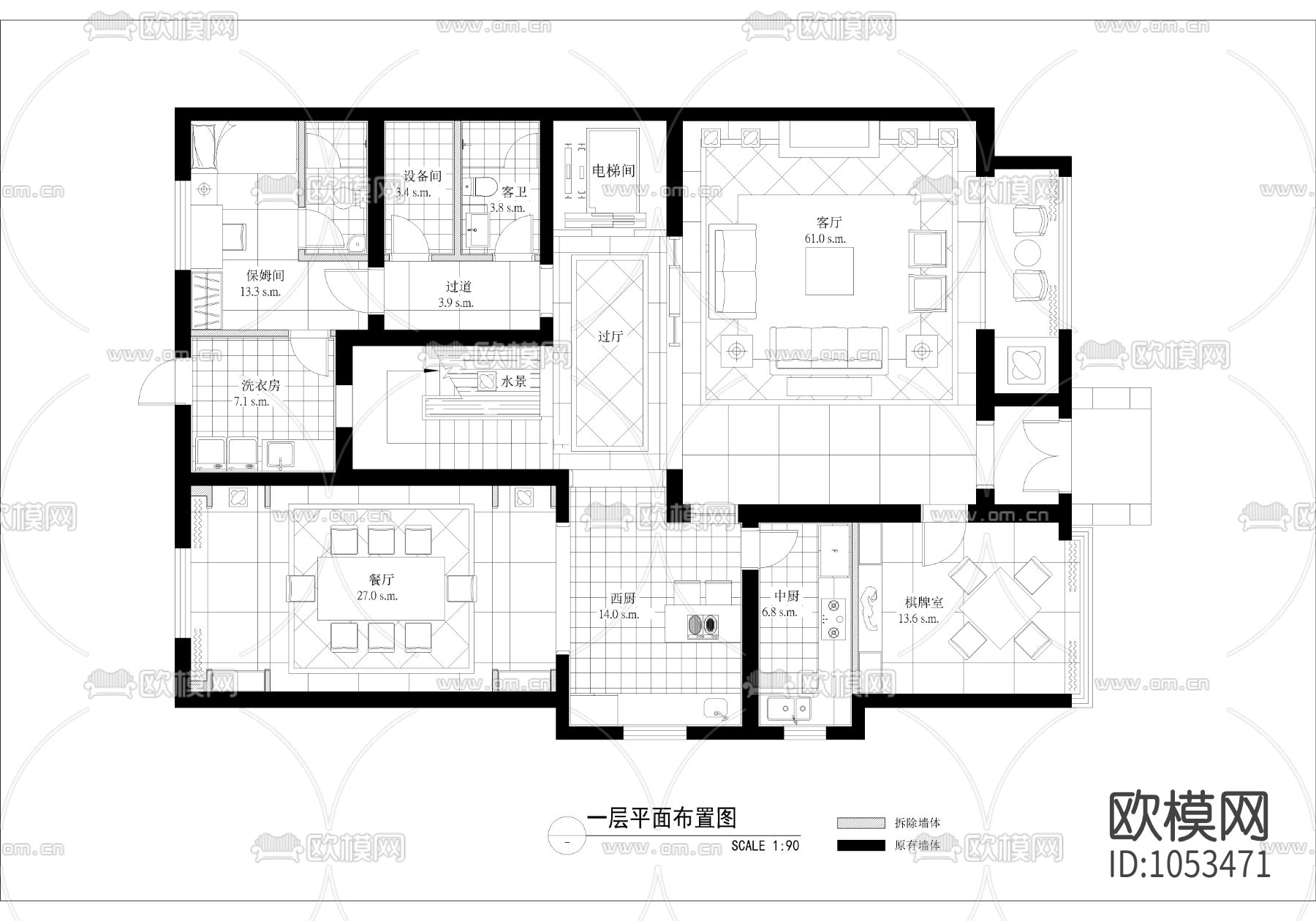 独栋三层别墅平面布置图