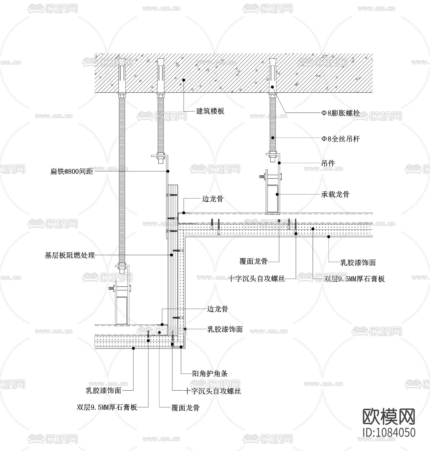 石膏板吊顶节点图(高低差造型)