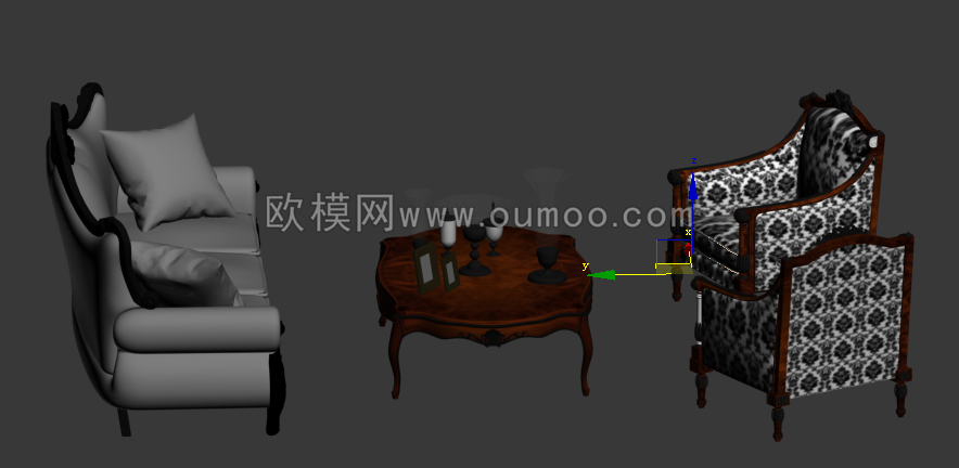 欧式布艺组合沙发3d模型免费下载-免费3dmax模型库-欧