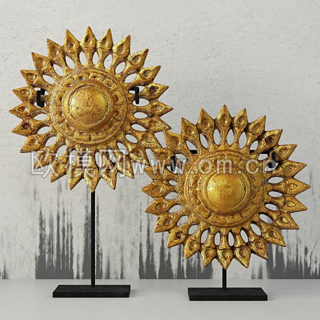 中式太阳光雕塑摆件3d模型