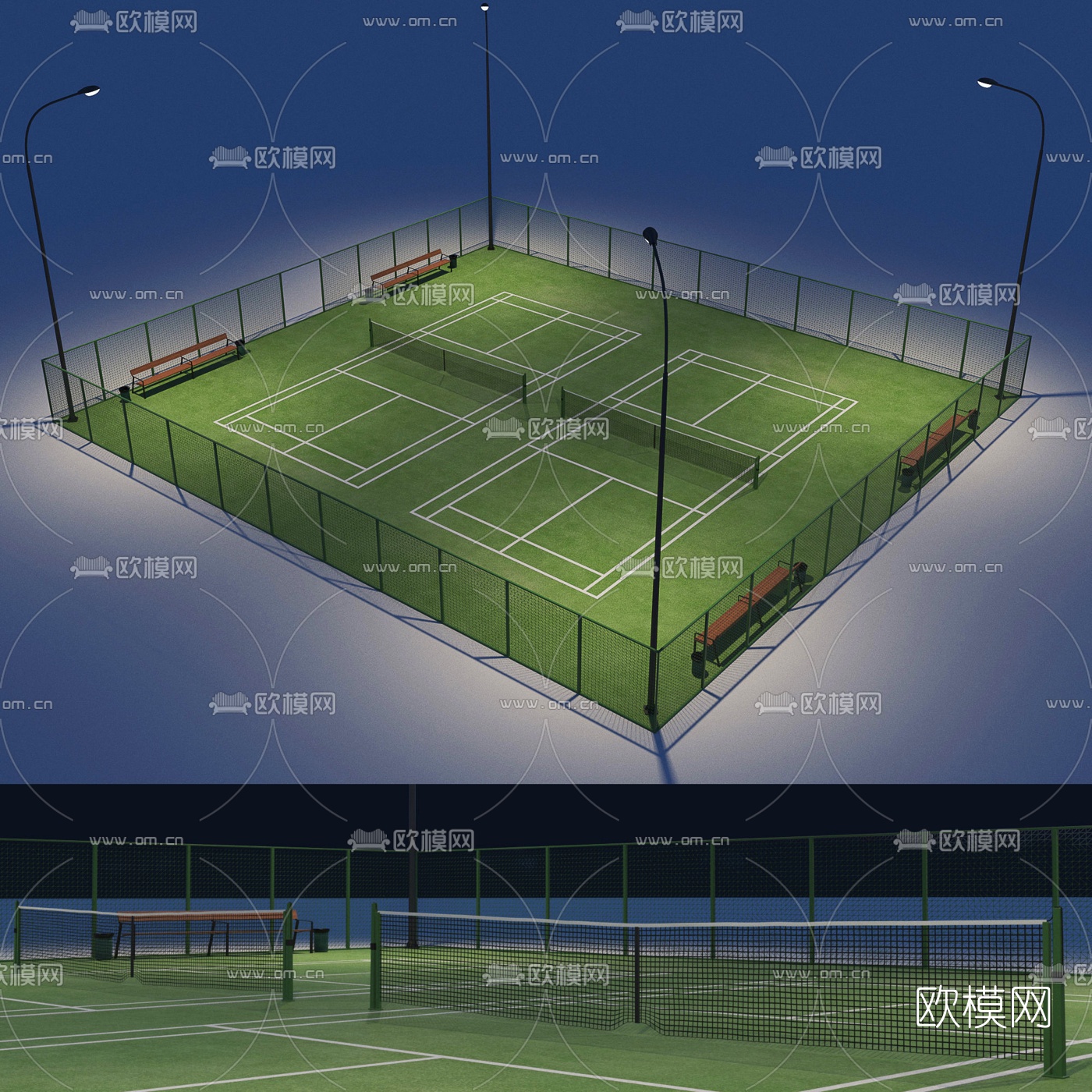 羽毛球场网球场3d模型下载