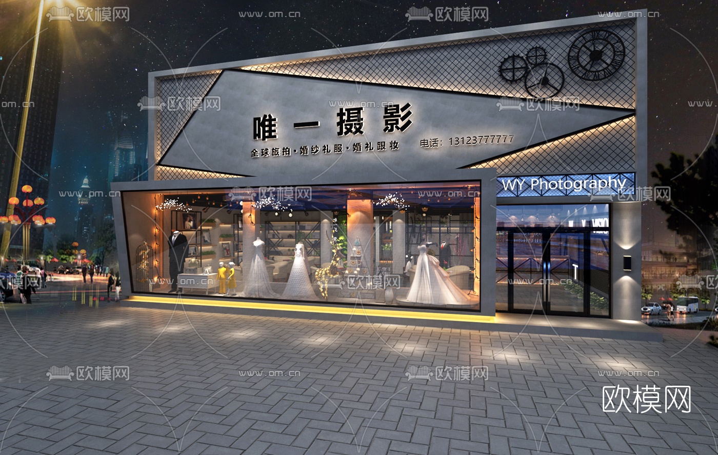 婚纱店门面门头免费3d模型下载