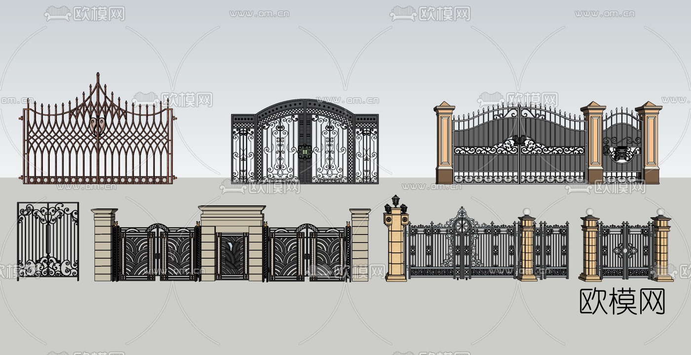 欧式花园别墅大门组合su模型