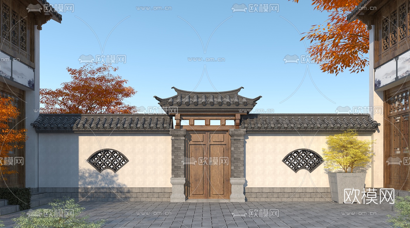 中式古建庭院大门3d模型