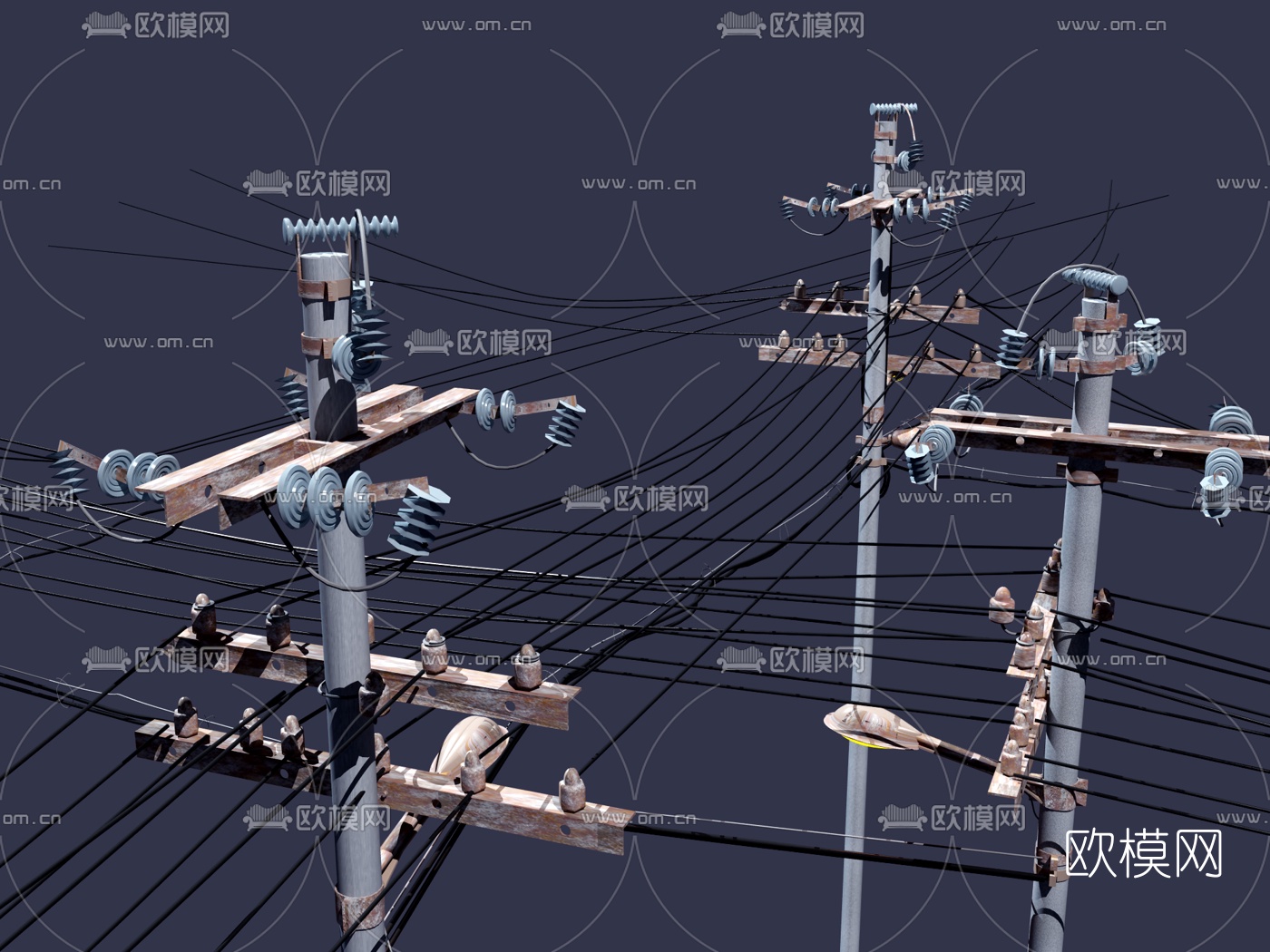 现代高压输电线电线杆3d模型