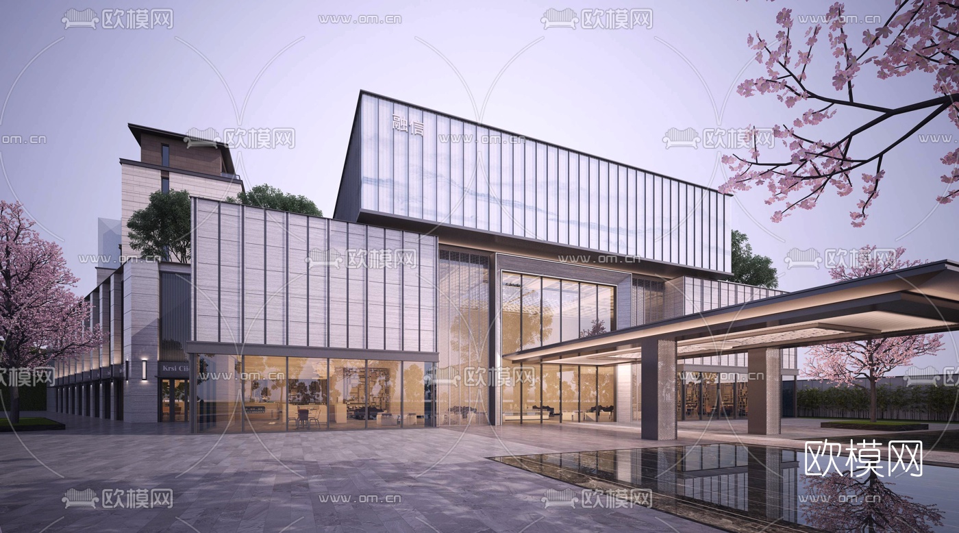 新中式会所售楼部建筑外观3d模型