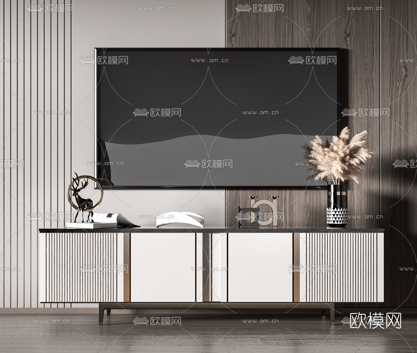 现代轻奢电视柜3d模型-免费3dmax模型库-欧模网