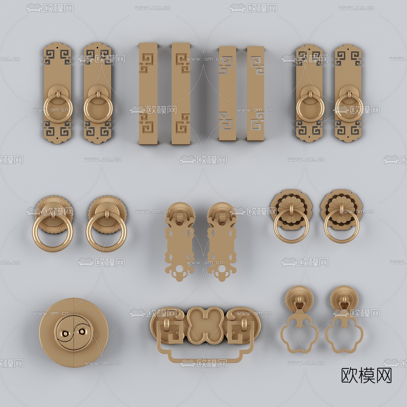 新中式拉手门把手3d模型