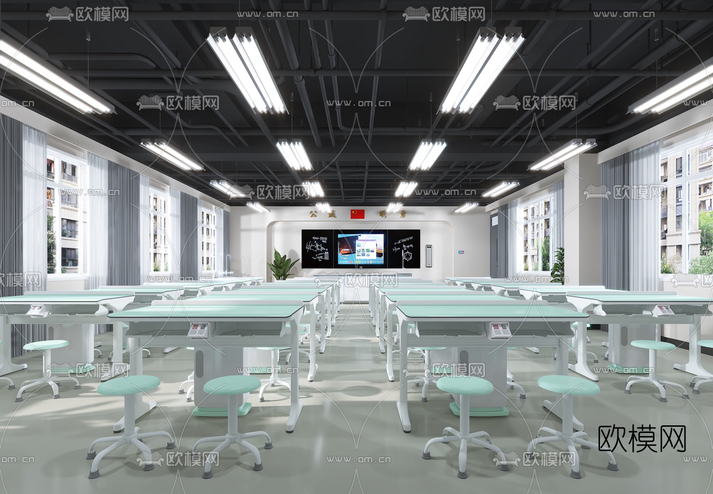 现代学校实验室教室3d模型