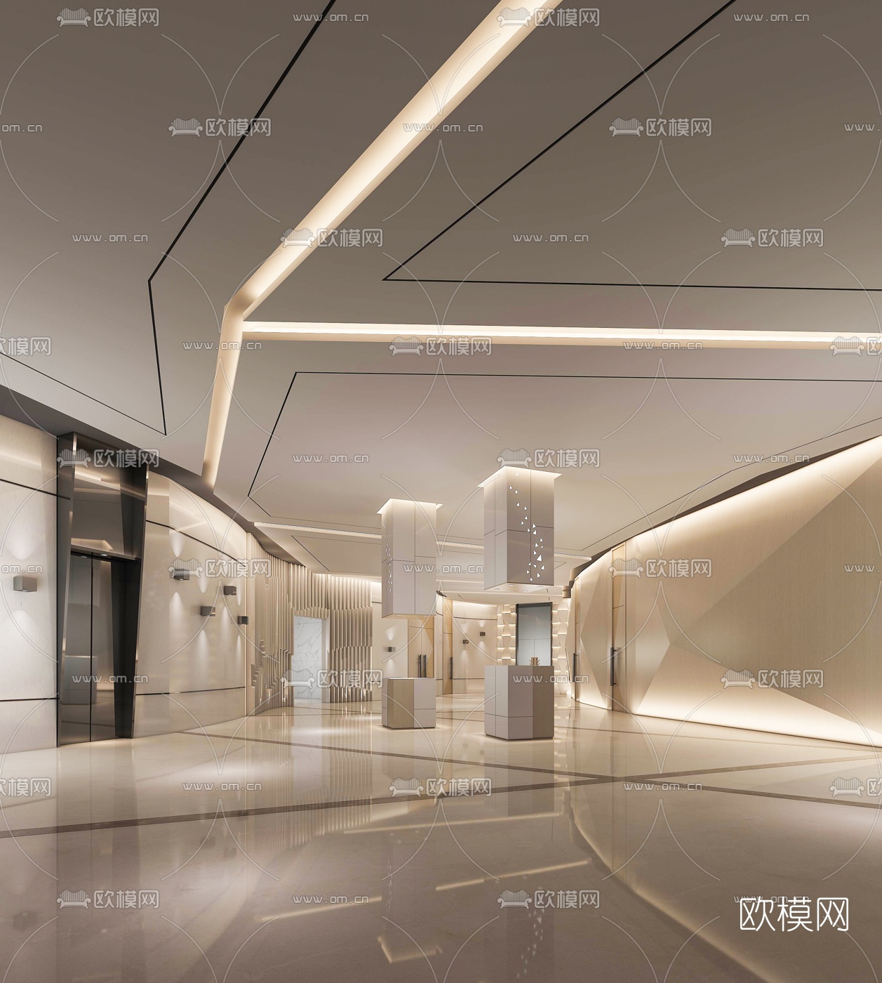 商场电梯厅过道3d模型下载