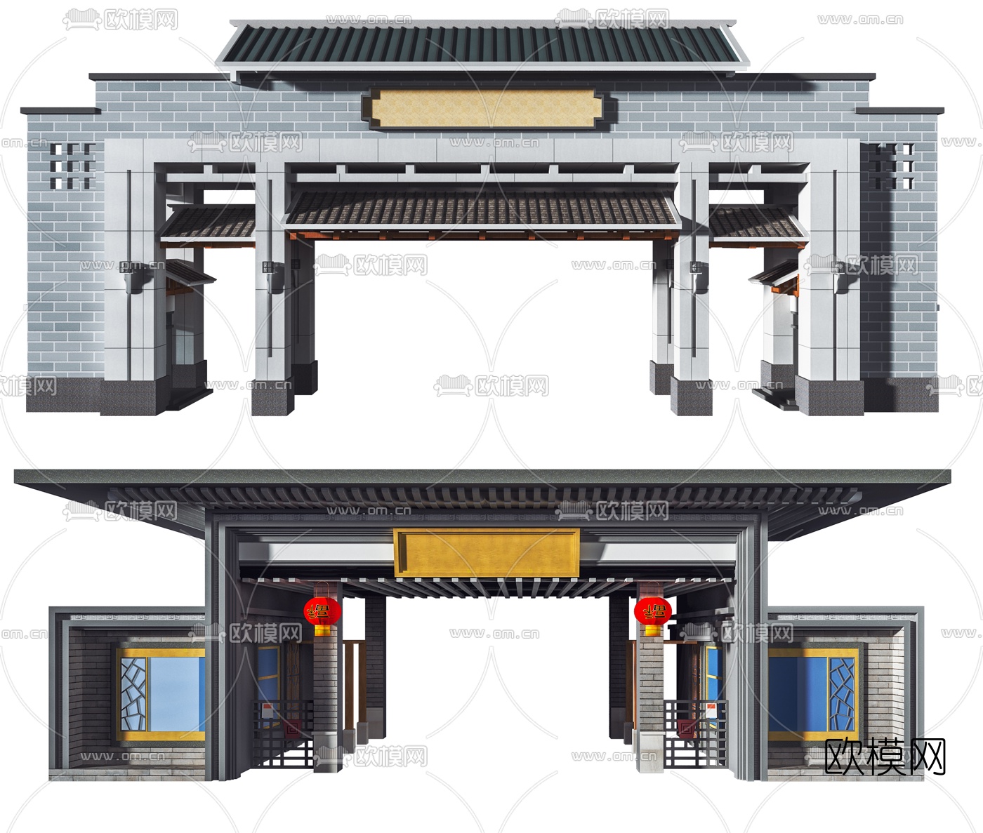 新中式小区大门入口门头3d模型