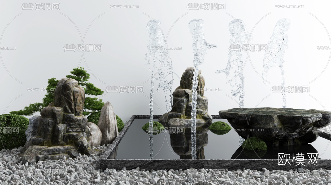 新中式假山喷泉水景小品3d模型