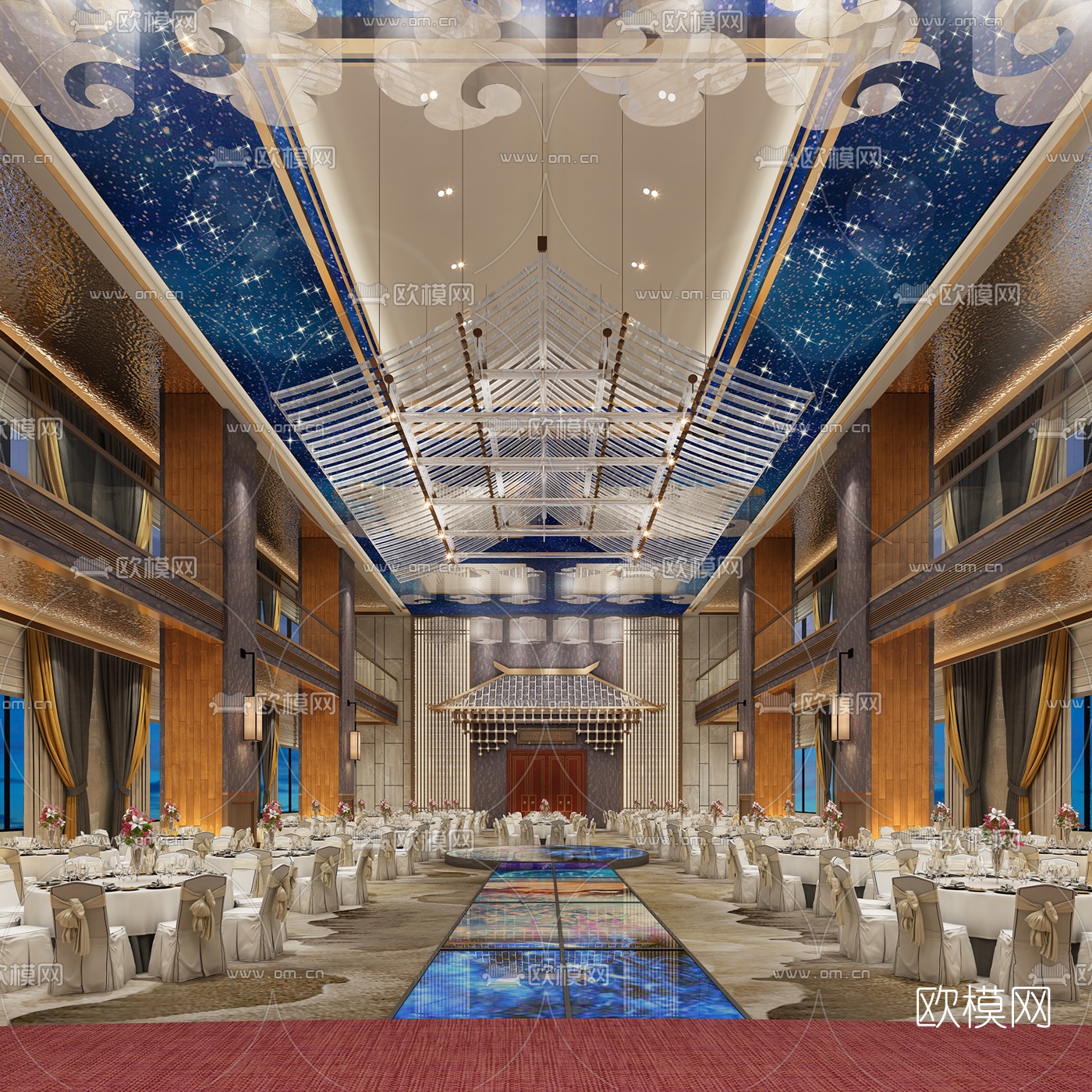 新中式酒店宴会厅3d模型