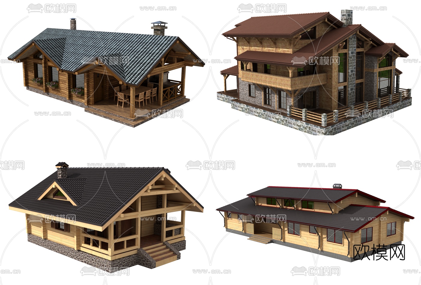 新中式木屋民宿别墅3d模型