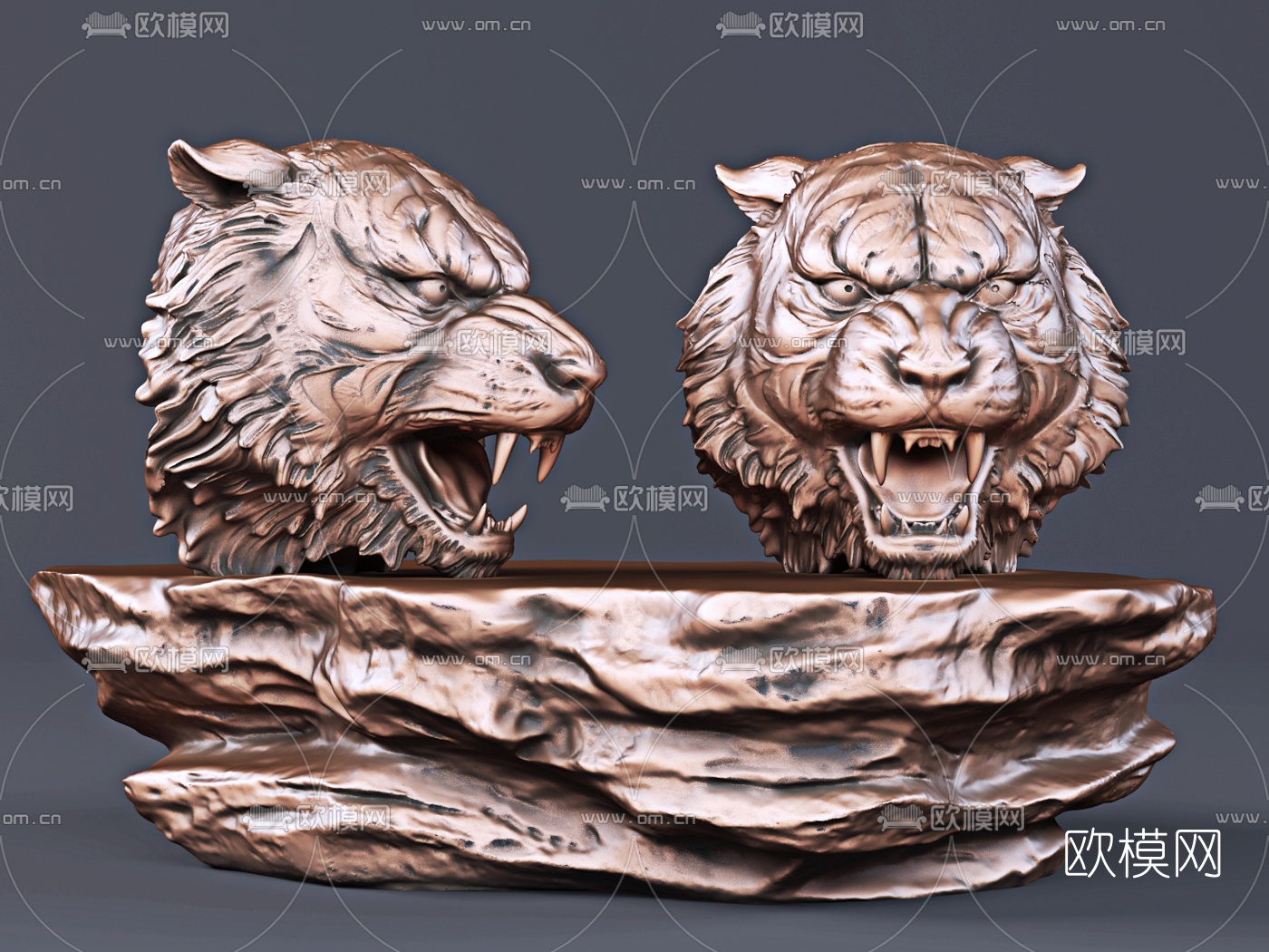 猛兽老虎头雕塑3d模型下载