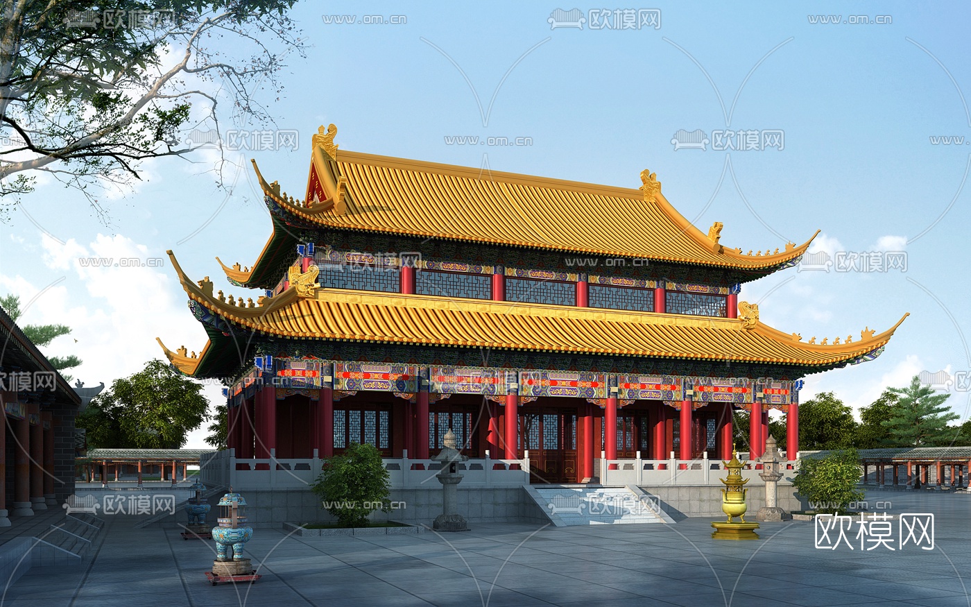 中式古建重檐大殿3d模型