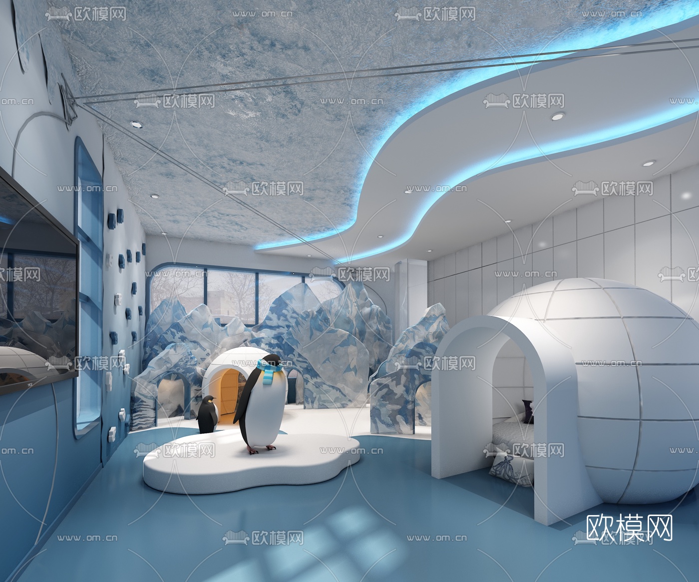 现代酒店企鹅冰雪主题房免费3d模型