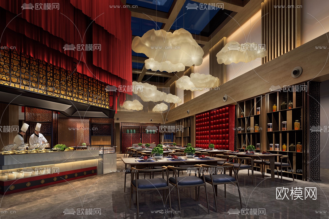 新中式自助餐厅3d模型
