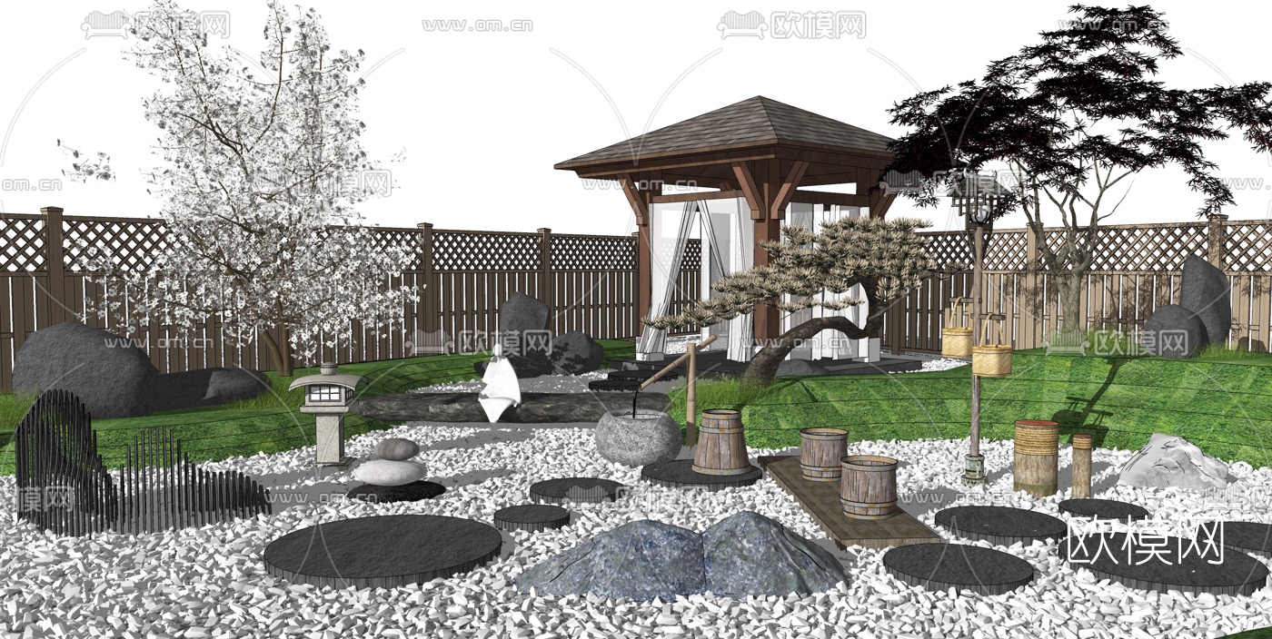 日式枯山水庭院景观su模型