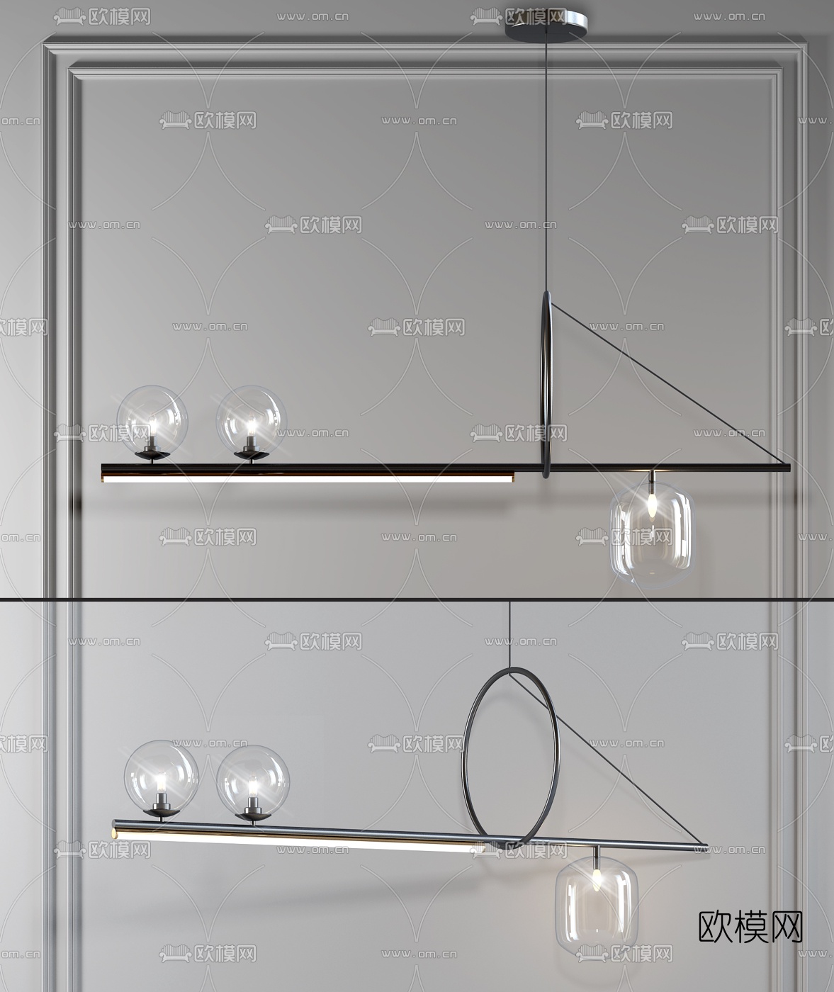 3dmax简约吊灯建模,3dmax客厅吊灯建模 现代简约金属吊灯3d模型-免费3dmax模型库-欧模网