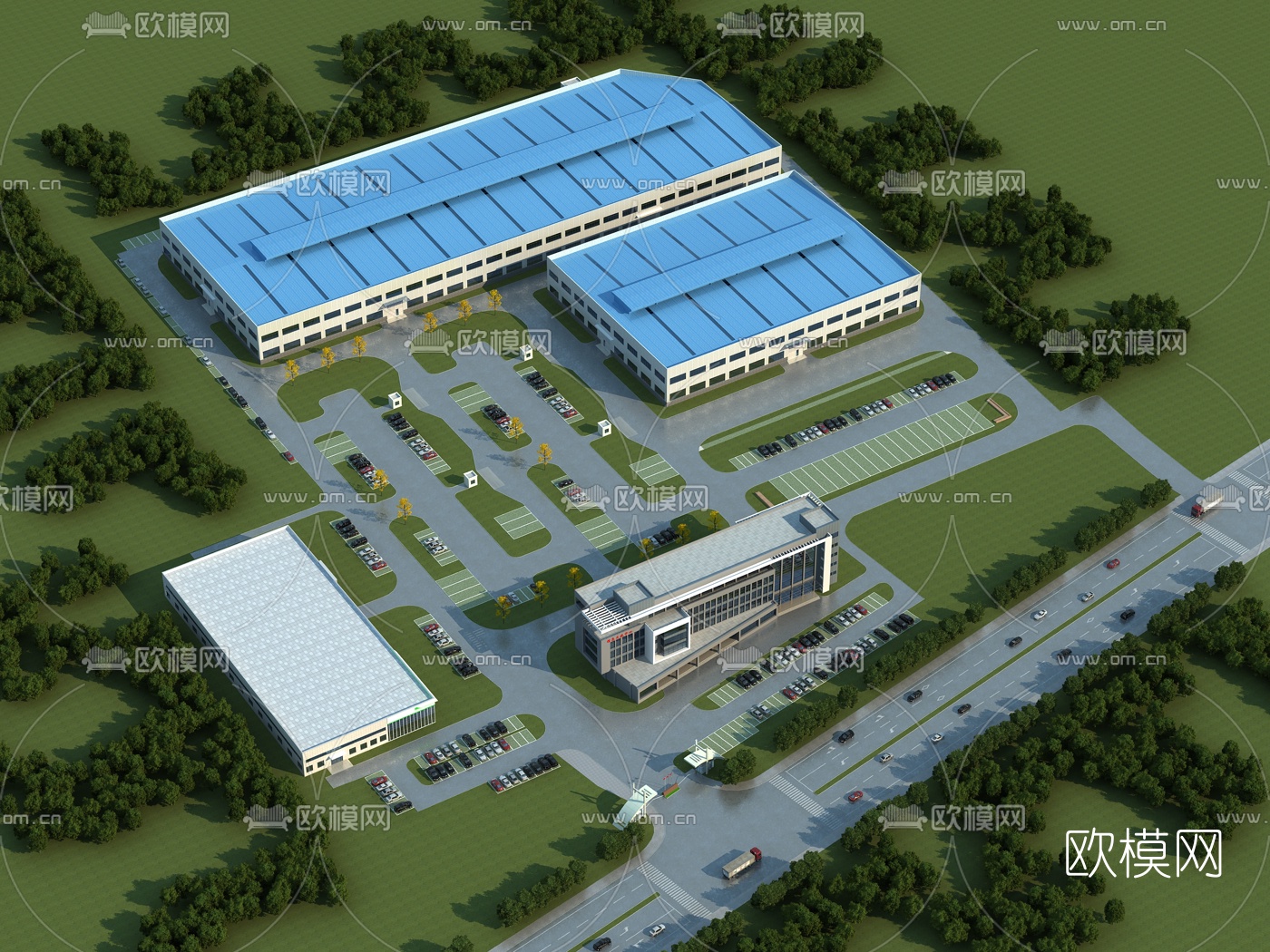 厂区厂房鸟瞰规划3d模型下载