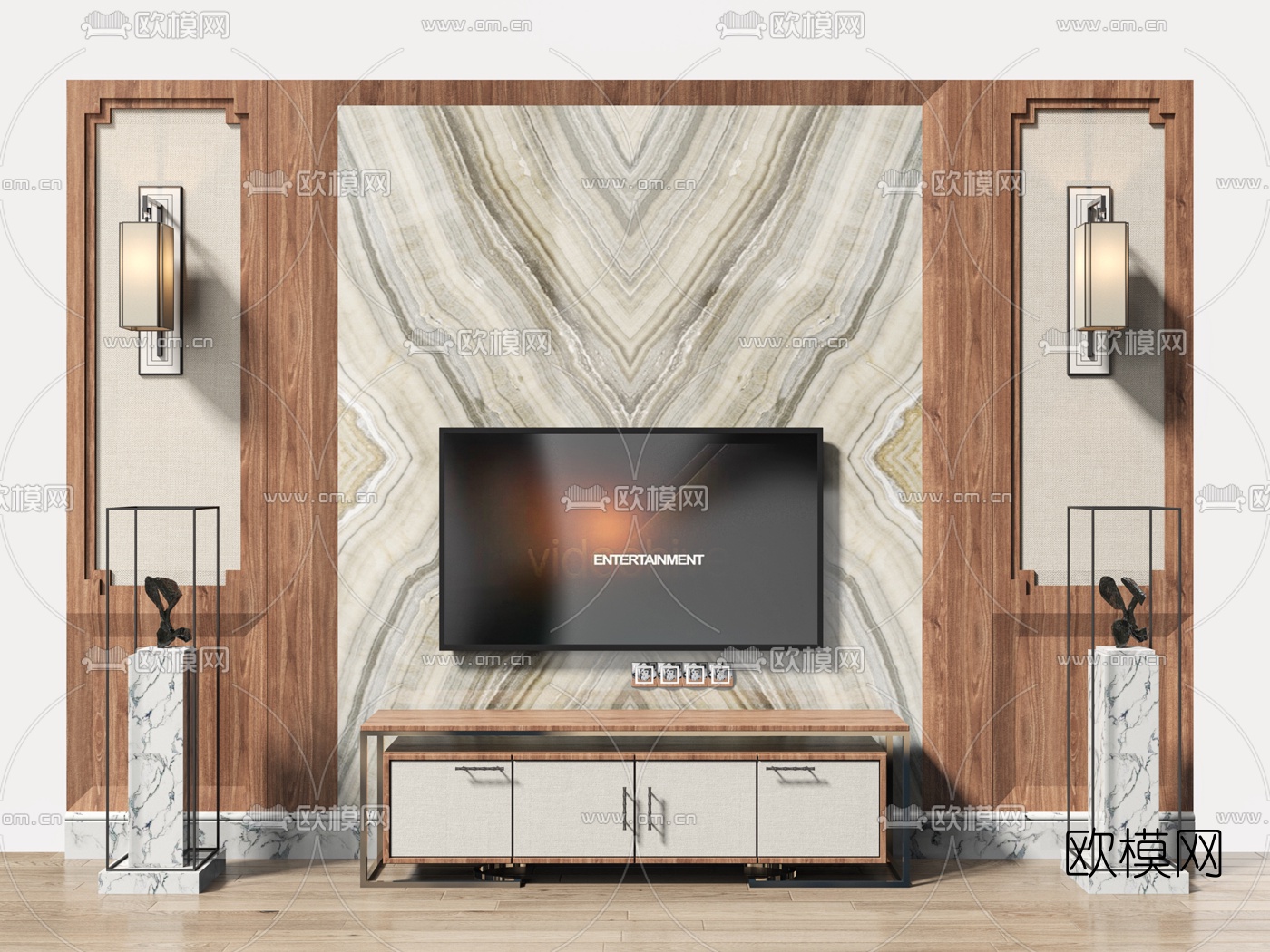 电视柜背景墙3d模型下载-3dmax模型免费下载-欧模网