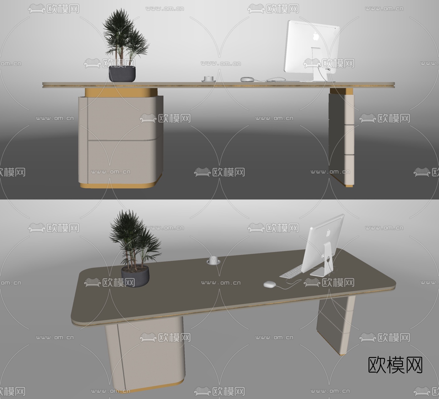 现代办公桌班台su模型-免费3dmax模型库-欧模网