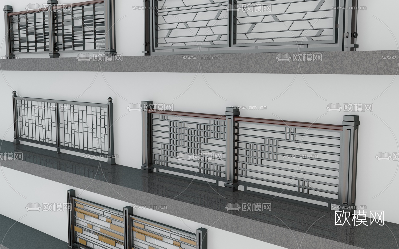 现代金属栏杆护栏3d模型