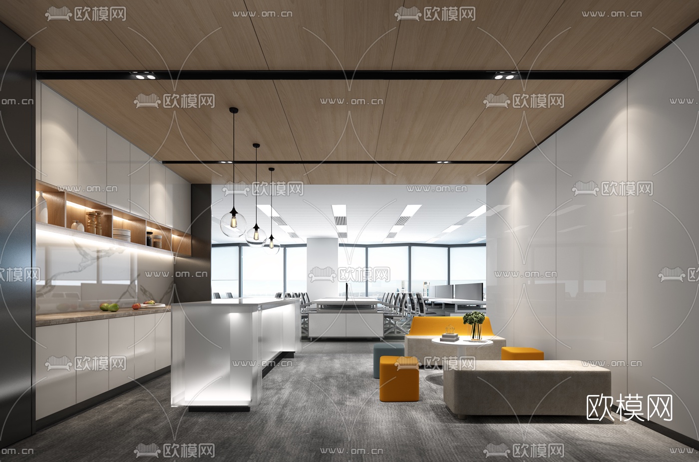 现代办公室休闲区茶水间3d模型