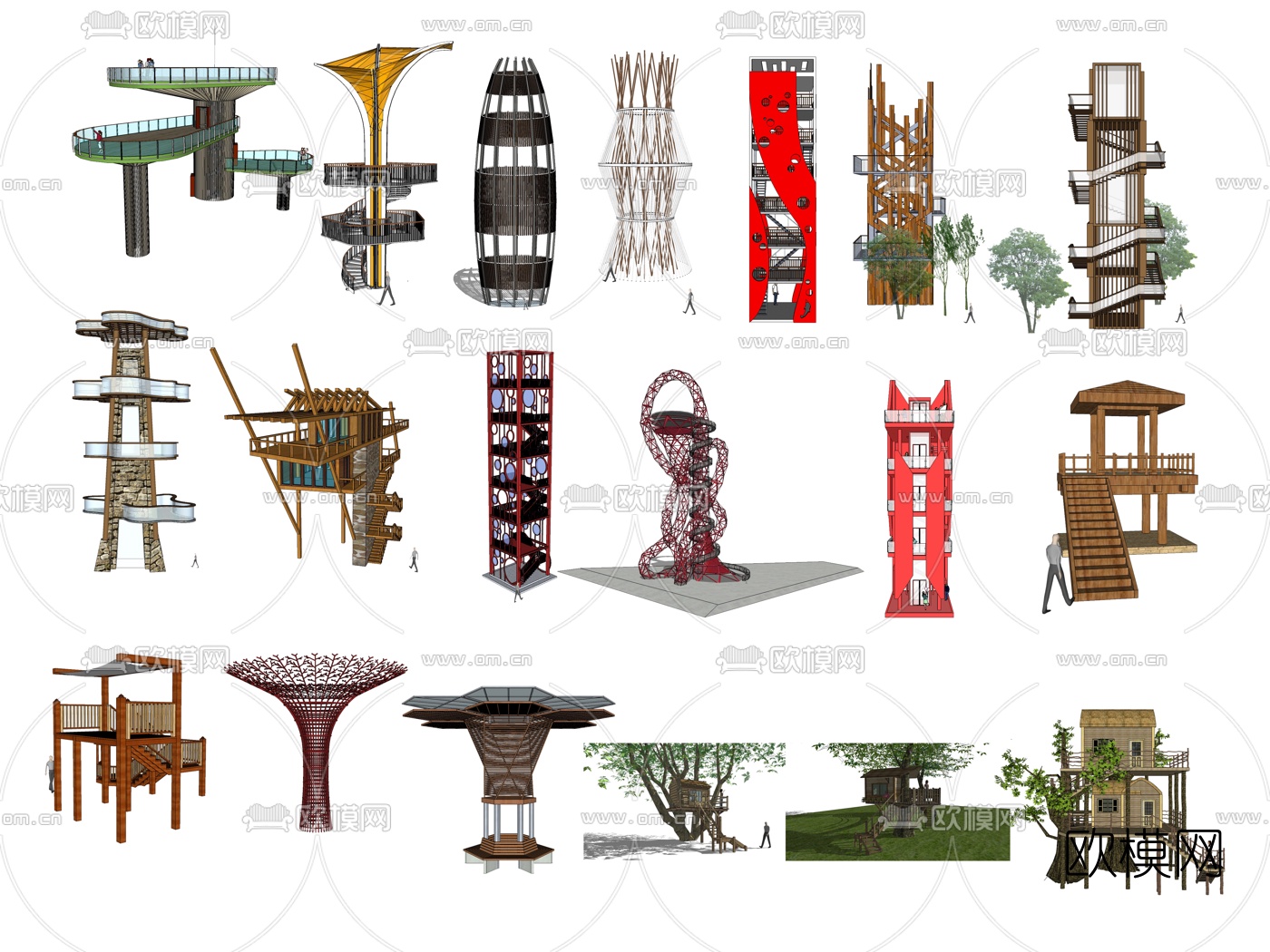 现代树屋塔台了望塔su模型