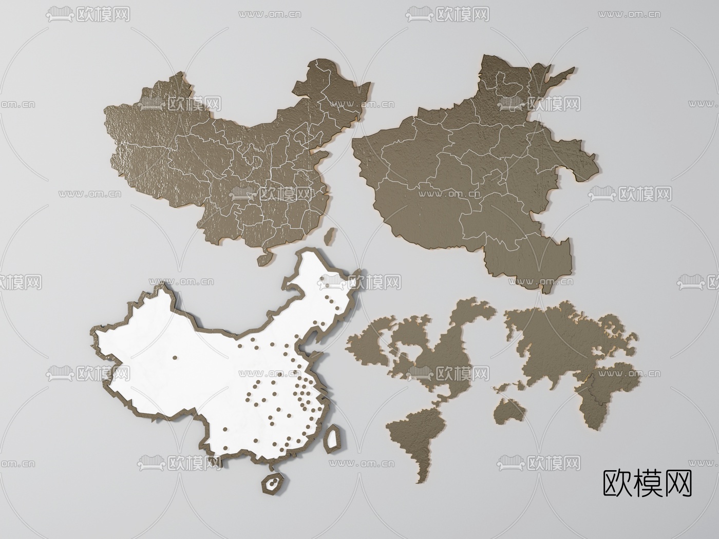 现代中国地图世界地图挂件3d模型