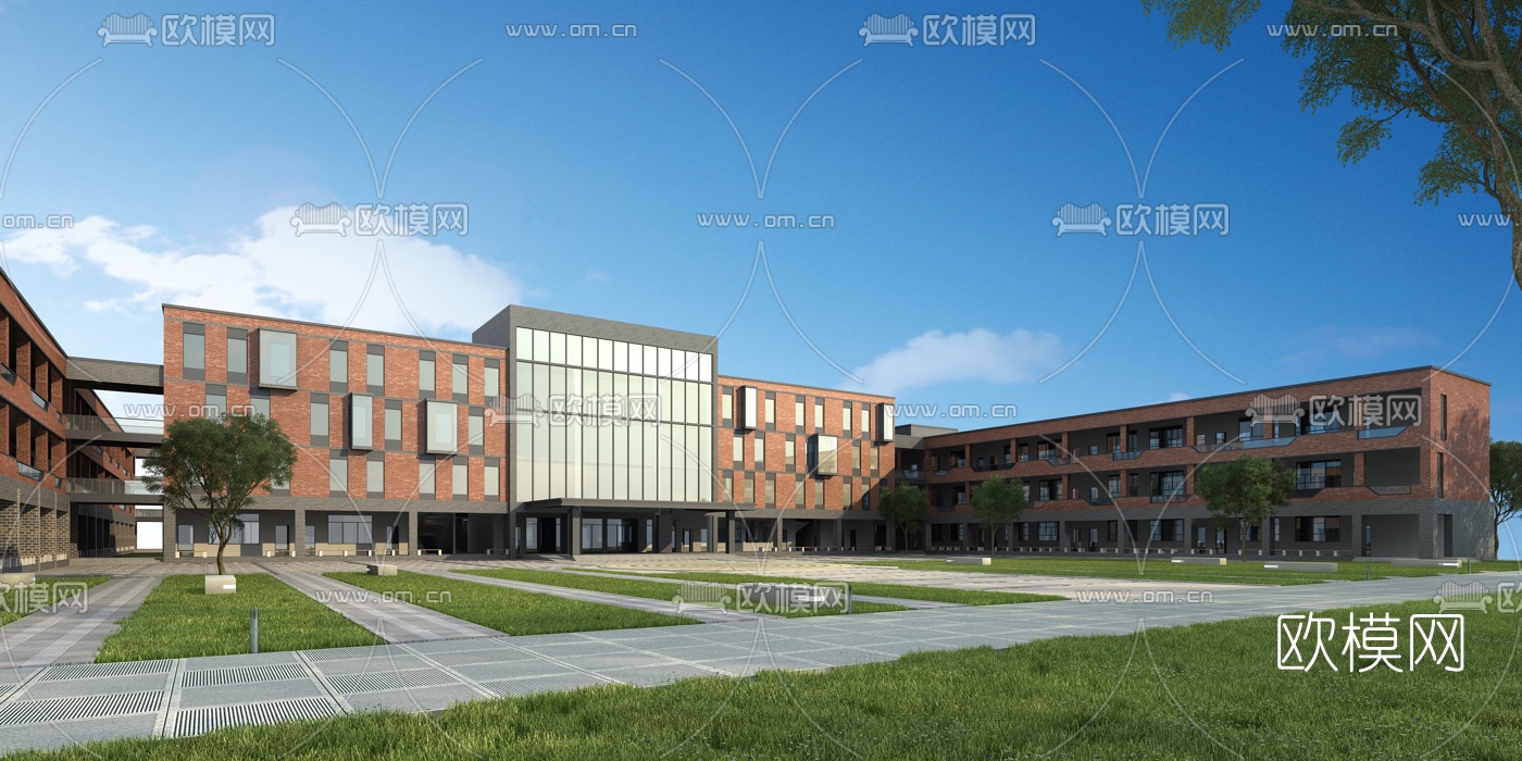 学校教学楼建筑外观3d模型下载