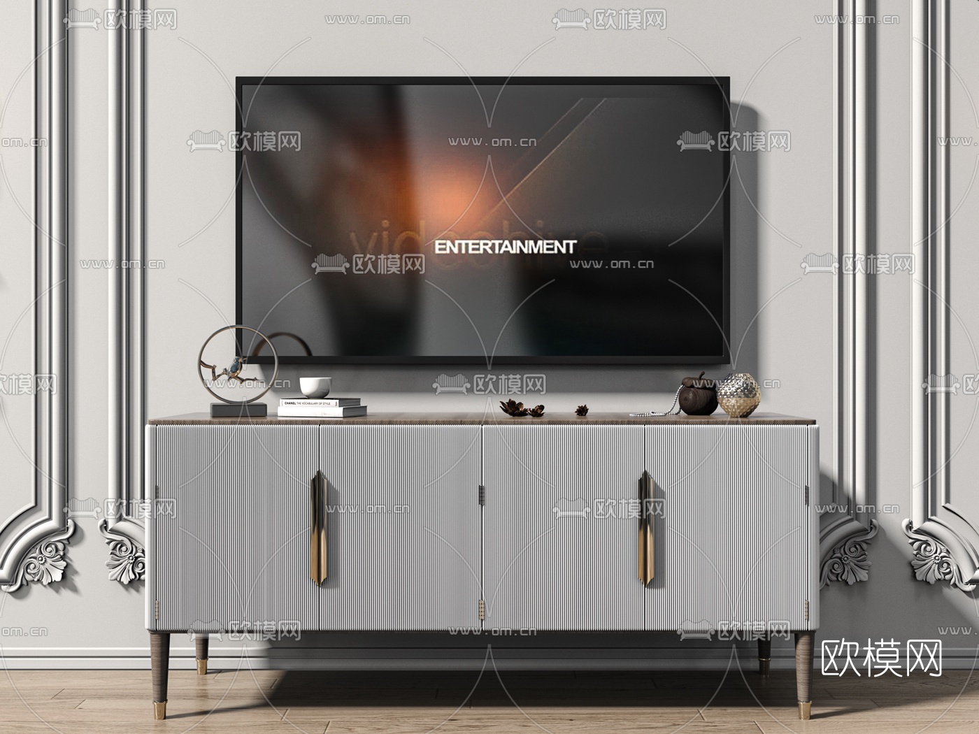 现代轻奢电视柜3d模型-免费3dmax模型库-欧模网