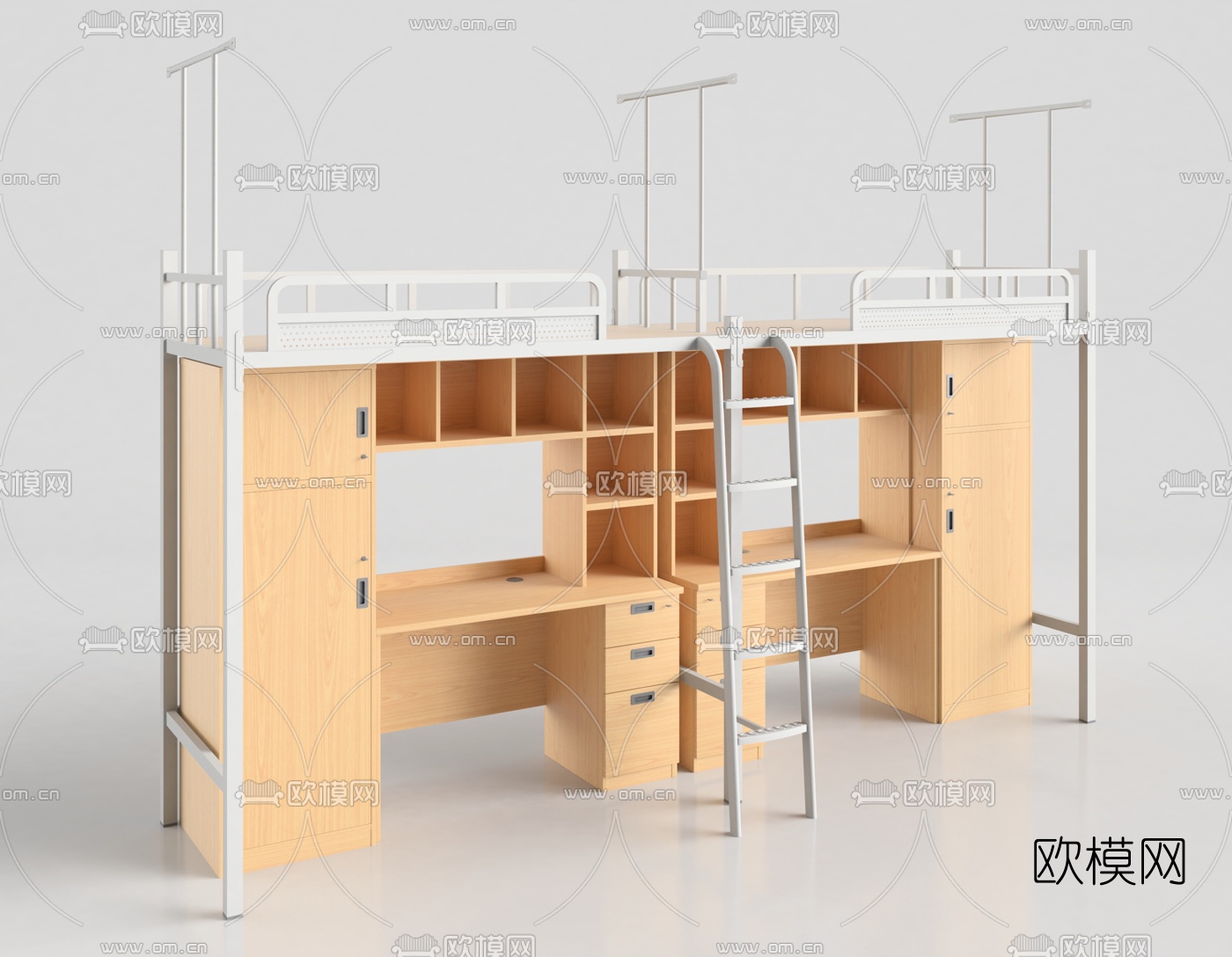 学生宿舍床连体床3d模型下载