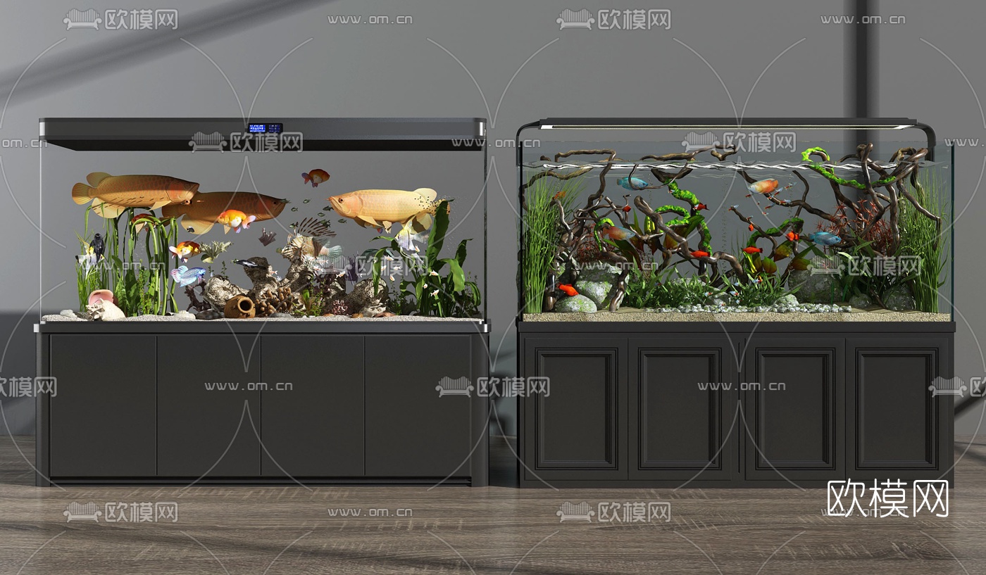 鱼缸水族组合3d模型下载