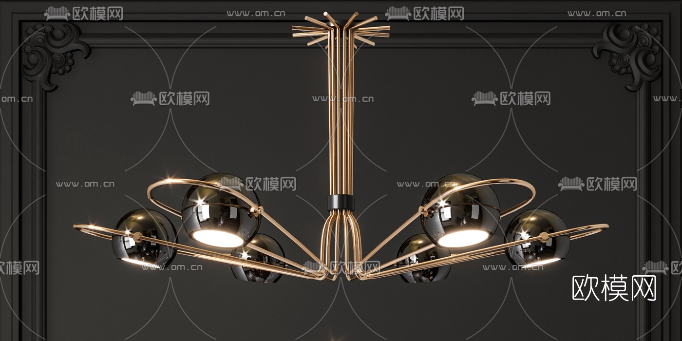 现代球形多头吊灯3d模型-免费3dmax模型库-欧模网