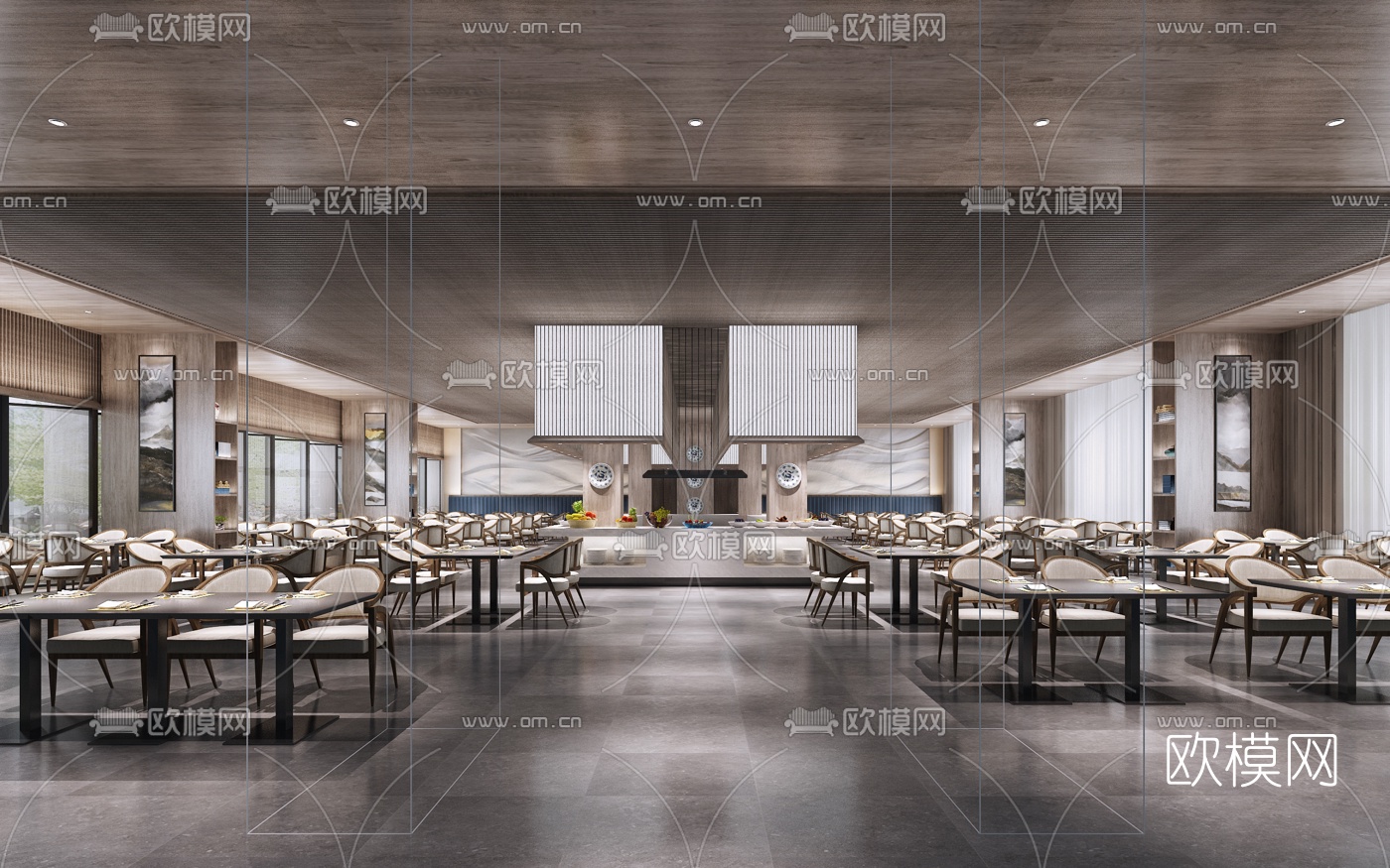新中式自助餐厅3d模型