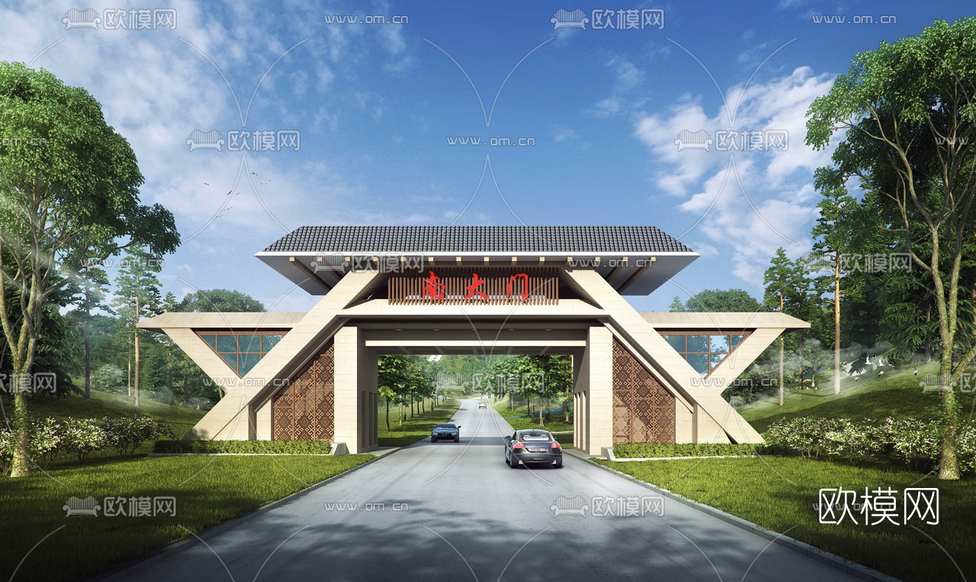 景区大门门面门头3d模型下载
