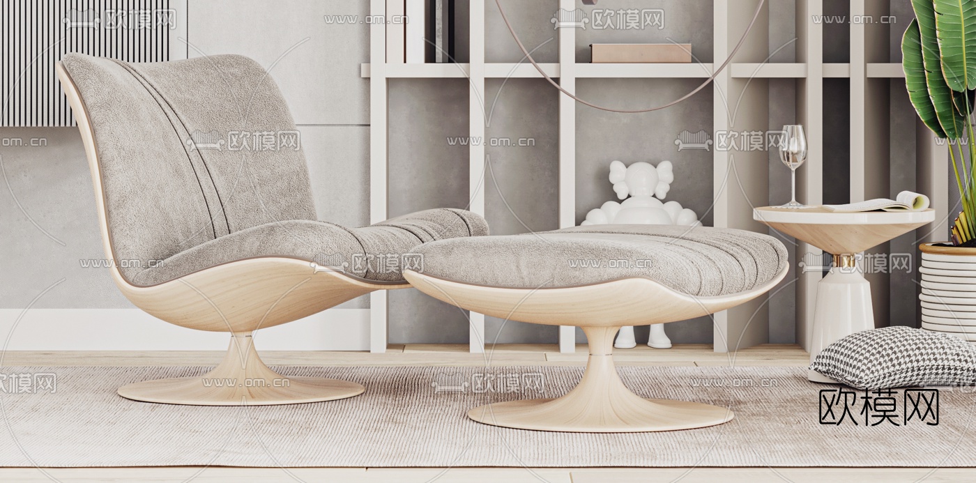 现代布艺休闲躺椅3d模型-免费3dmax模型库-欧模网