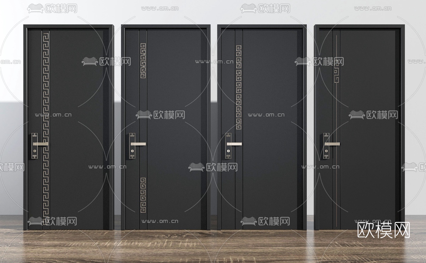 新中式房门单开门3d模型