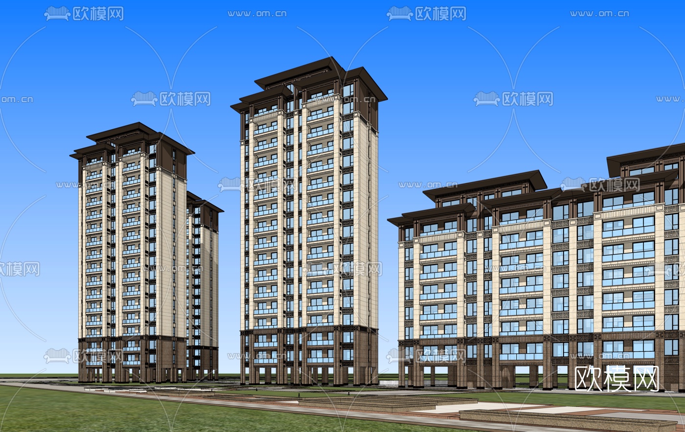 新中式高层住宅小区su模型