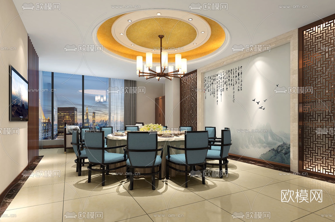 新中式餐厅包间免费3d模型