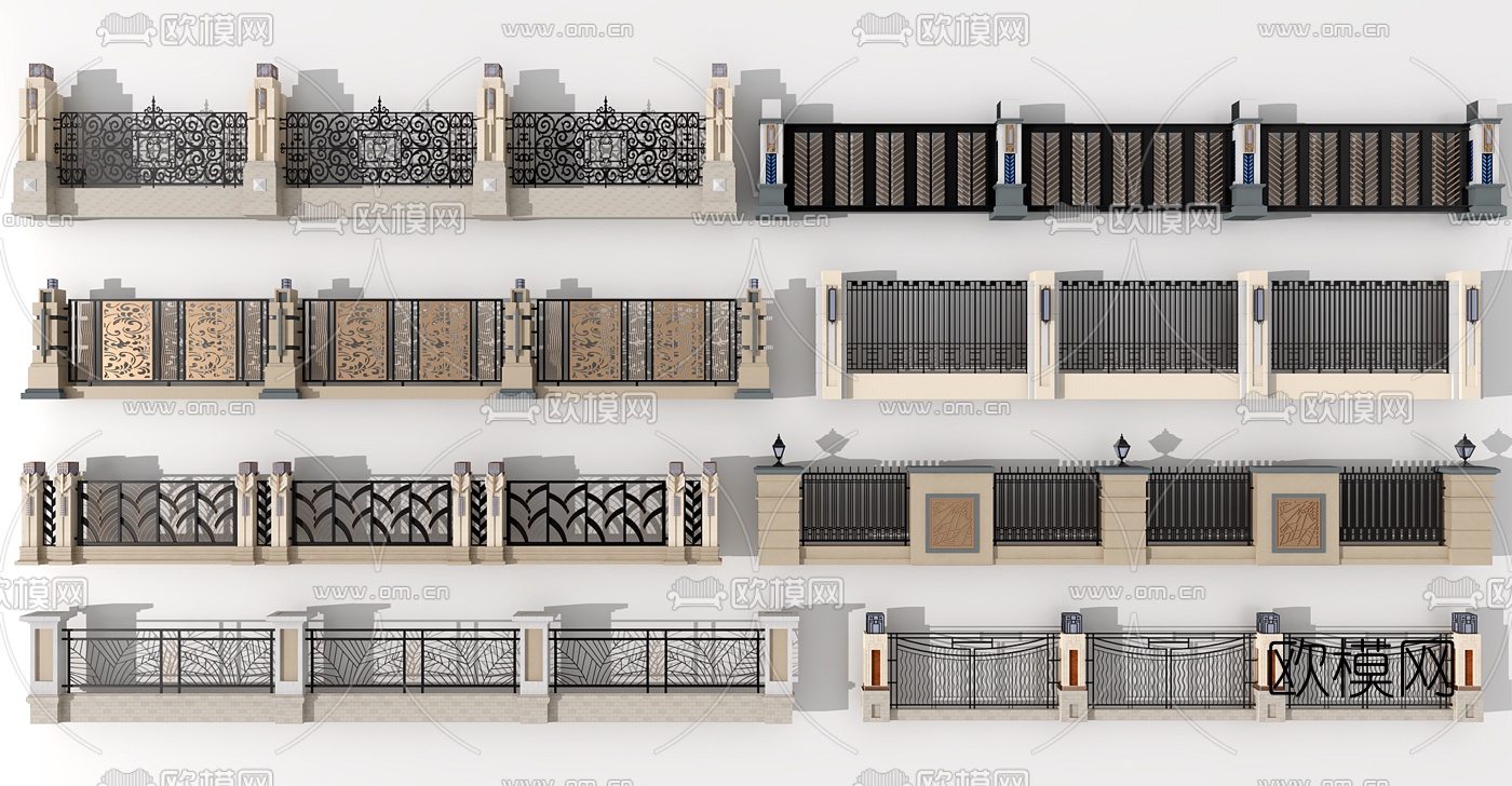 现代铁艺围墙围栏3d模型
